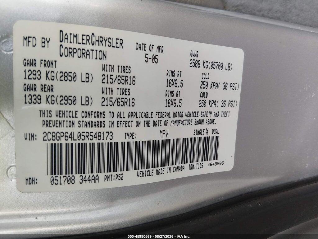 2C8GP64L05R548173 2005 CHRYSLER TOWN & COUNTRY photo no. 9