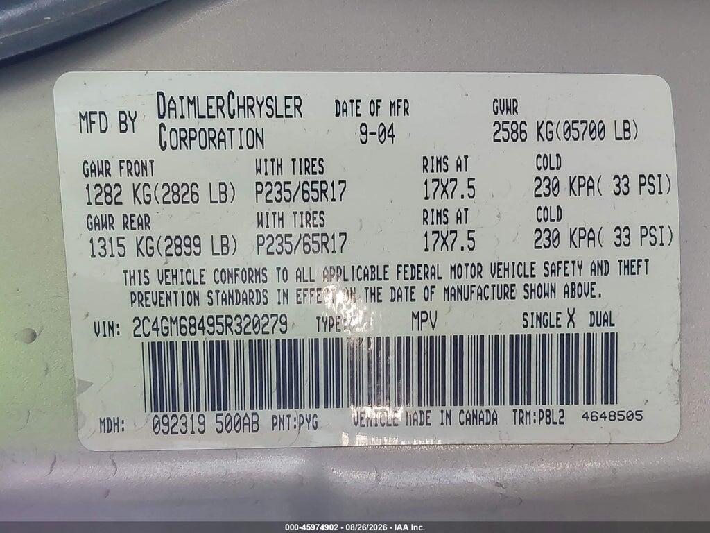 2C4GM68495R320279 2005 CHRYSLER PACIFICA photo no. 9