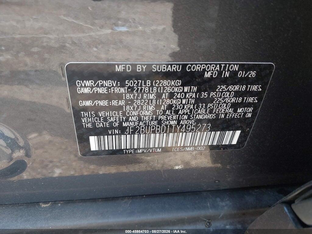 JF2BUPBD1TY495273 2026 SUBARU OUTBACK photo no. 9