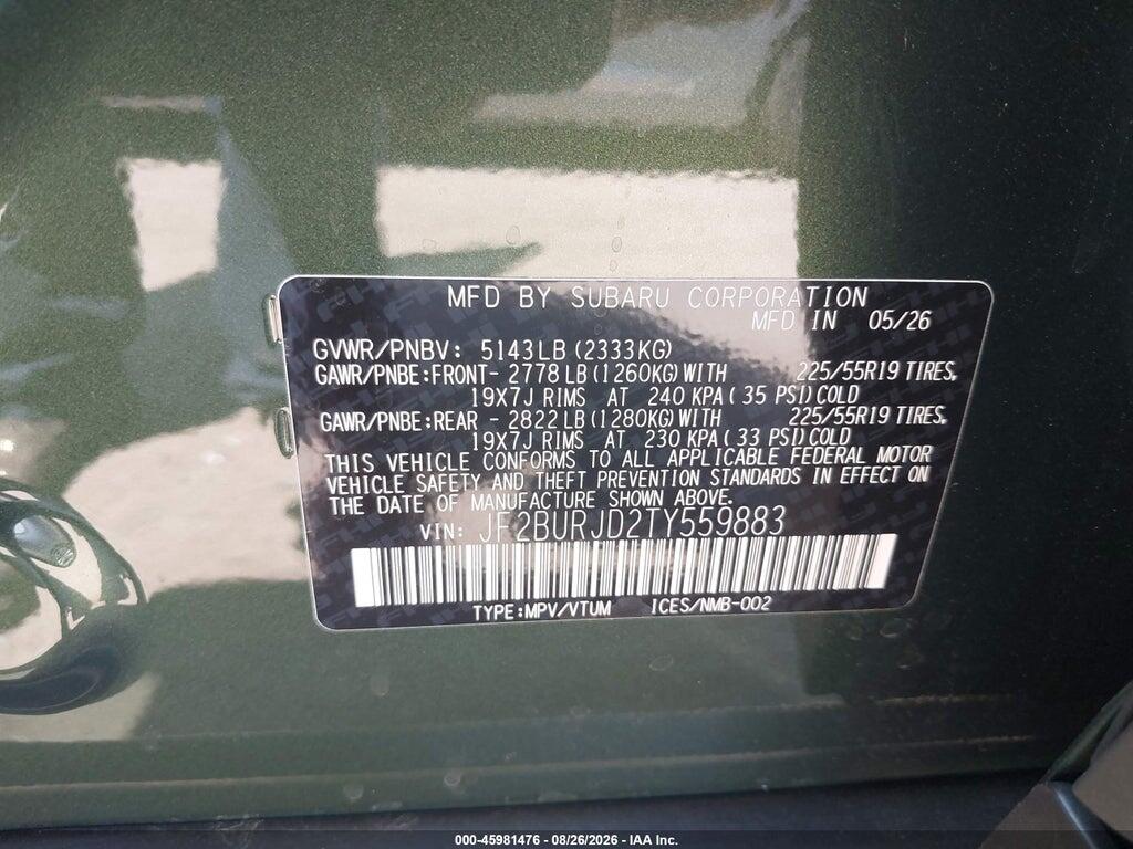 JF2BURJD2TY559883 2026 SUBARU OUTBACK photo no. 9