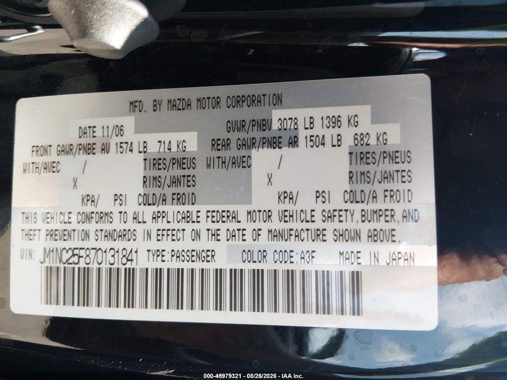 JM1NC25F870131841 2007 MAZDA MX-5 photo no. 9