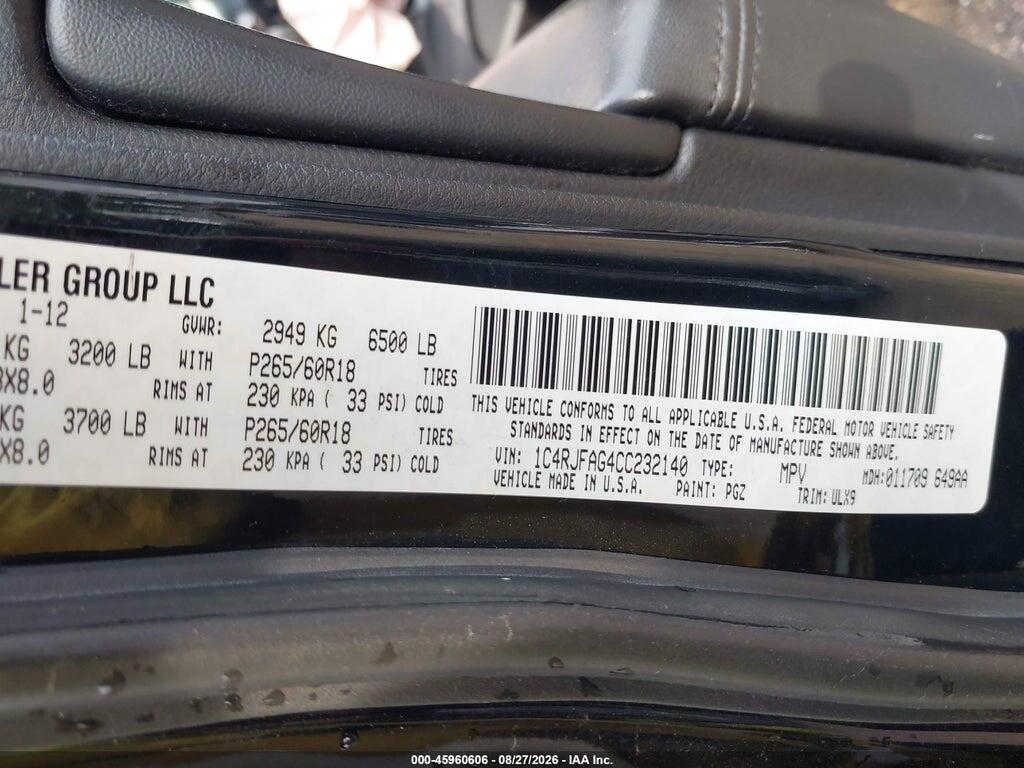 1C4RJFAG4CC232140 2012 JEEP GRAND CHEROKEE photo no. 9