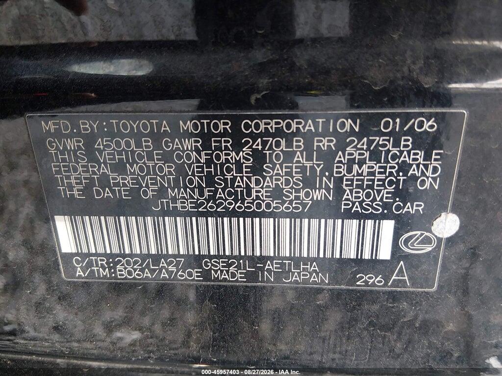 JTHBE262965005657 2006 LEXUS IS 350 photo no. 9