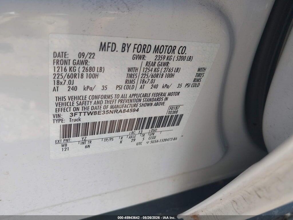 3FTTW8E35NRA84594 2022 FORD MAVERICK photo no. 9