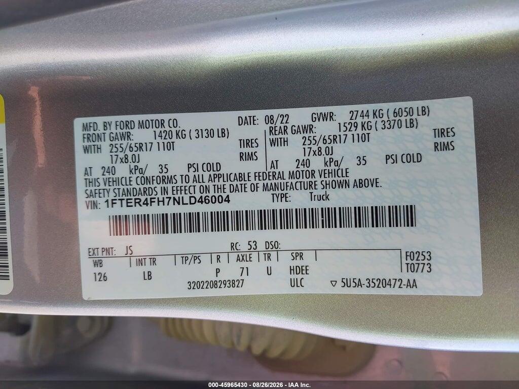 1FTER4FH7NLD46004 2022 FORD RANGER photo no. 9