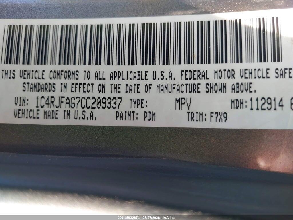 1C4RJFAG7CC209337 2012 JEEP GRAND CHEROKEE photo no. 9