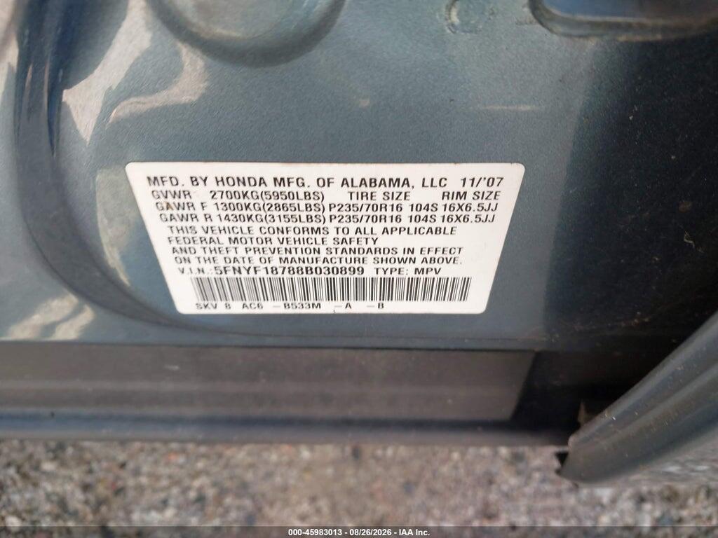5FNYF18788B030899 2008 HONDA PILOT photo no. 9