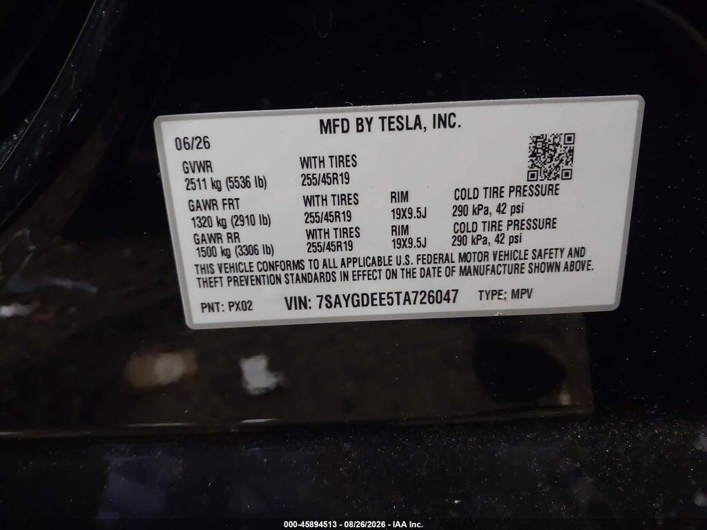 7SAYGDEE5TA726047 2026 TESLA MODEL Y photo no. 9