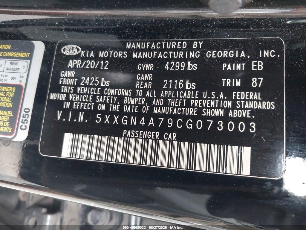 5XXGN4A79CG073003 2012 KIA OPTIMA photo no. 9