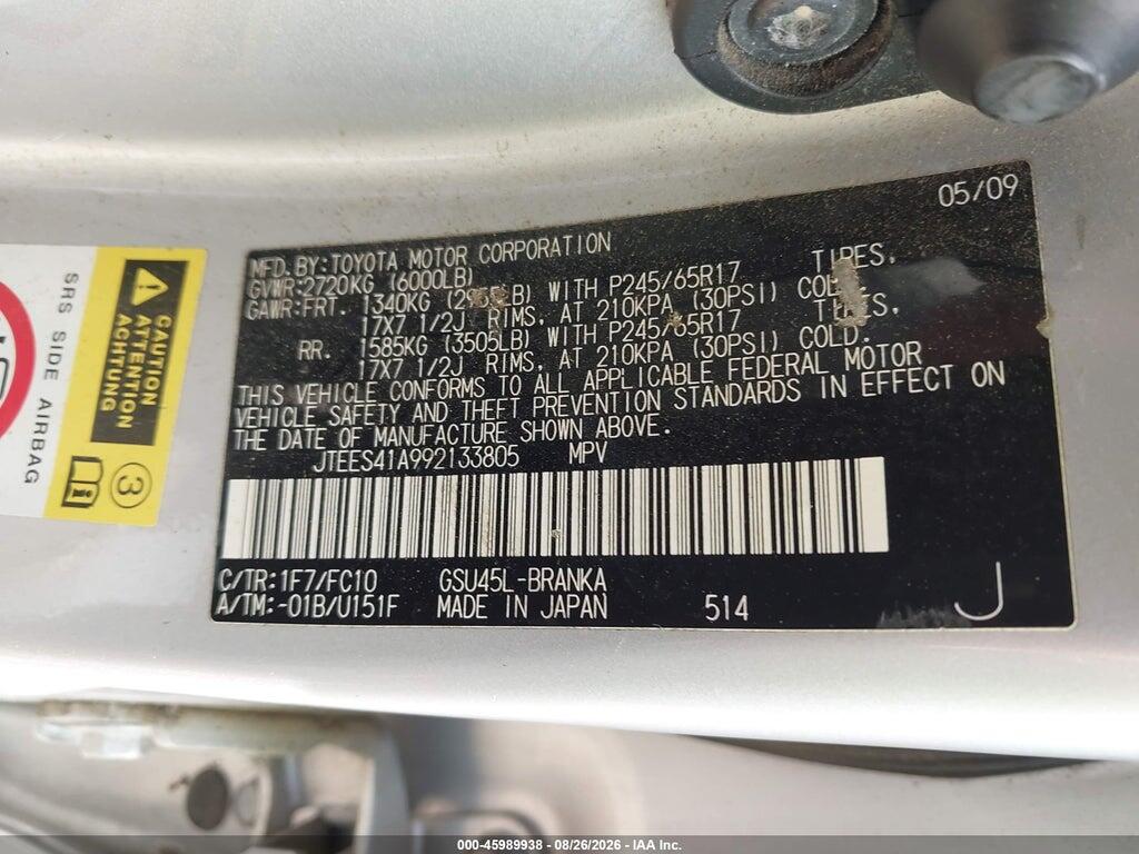 JTEES41A992133805 2009 TOYOTA HIGHLANDER photo no. 9
