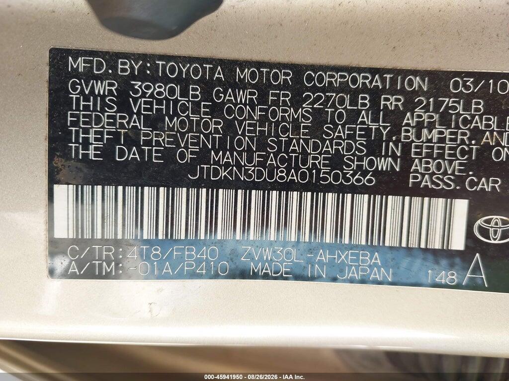 JTDKN3DU8A0150366 2010 TOYOTA PRIUS photo no. 9