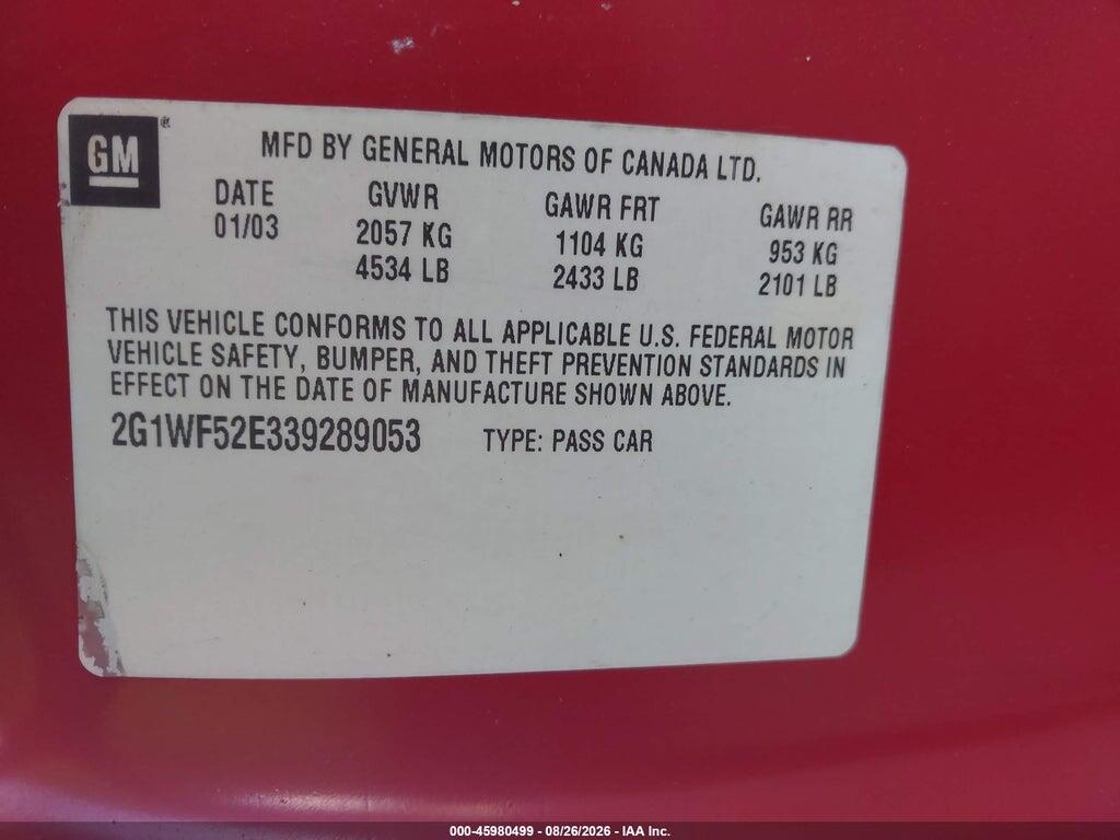 2G1WF52E339289053 2003 CHEVROLET IMPALA photo no. 9