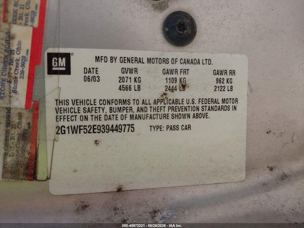 2G1WF52E939449775 2003 CHEVROLET IMPALA photo no. 9