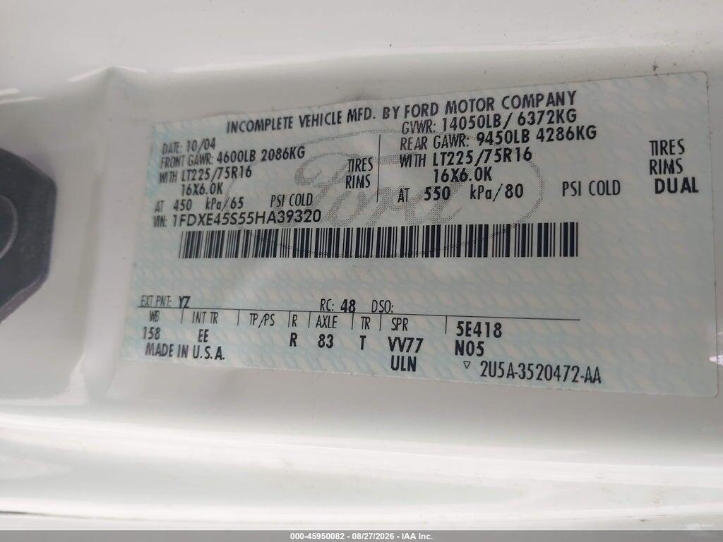 1FDXE45S55HA39320 2005 FORD E-450 CUTAWAY photo no. 9