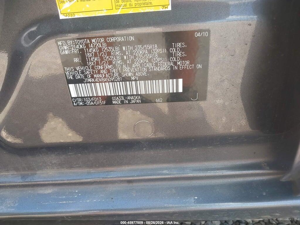 JTMRK4DV8A5095281 2010 TOYOTA RAV4 photo no. 9