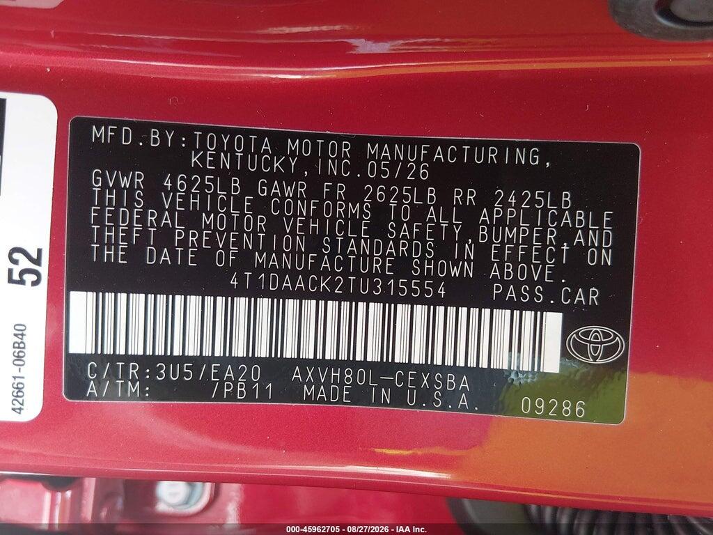 4T1DAACK2TU315554 2026 TOYOTA CAMRY photo no. 9