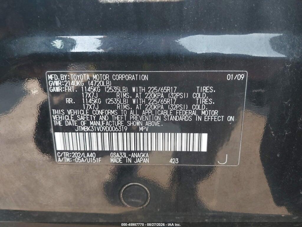 JTMBK31V09D006319 2009 TOYOTA RAV4 photo no. 9