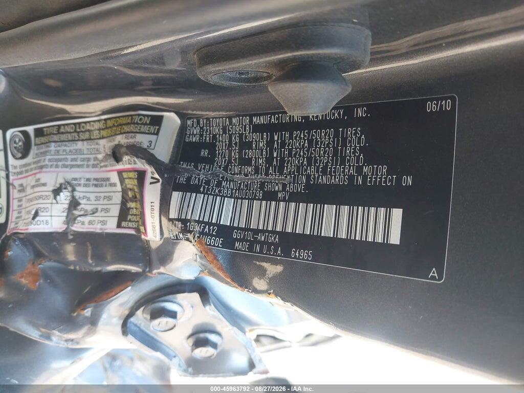 4T3ZK3BB1AU030798 2010 TOYOTA VENZA photo no. 9
