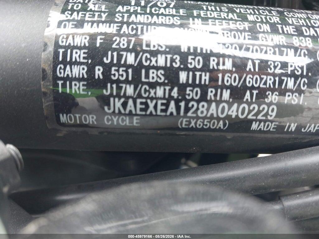 JKAEXEA128A040229 2008 KAWASAKI EX650 photo no. 10