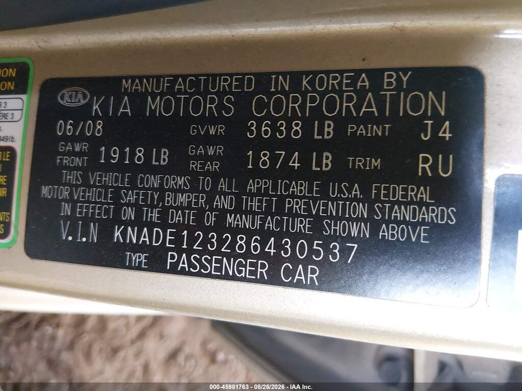 KNADE123286430537 2008 KIA RIO photo no. 9