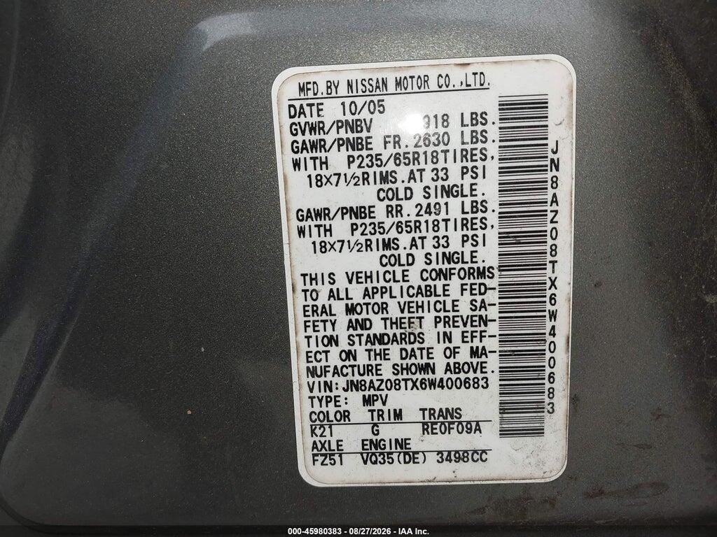 JN8AZ08TX6W400683 2006 NISSAN MURANO photo no. 9