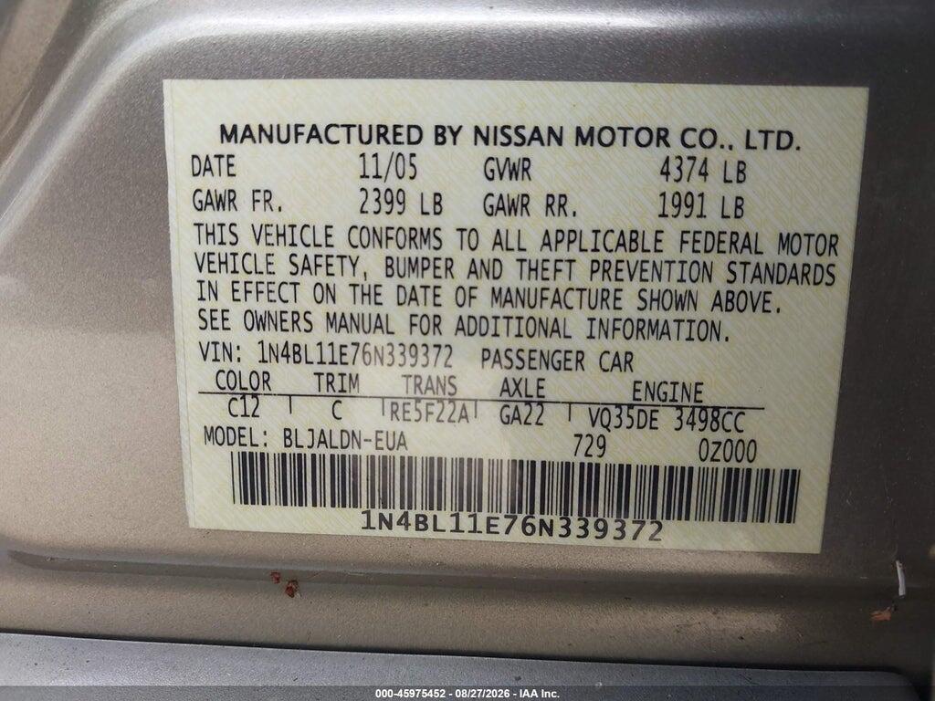 1N4BL11E76N339372 2006 NISSAN ALTIMA photo no. 9