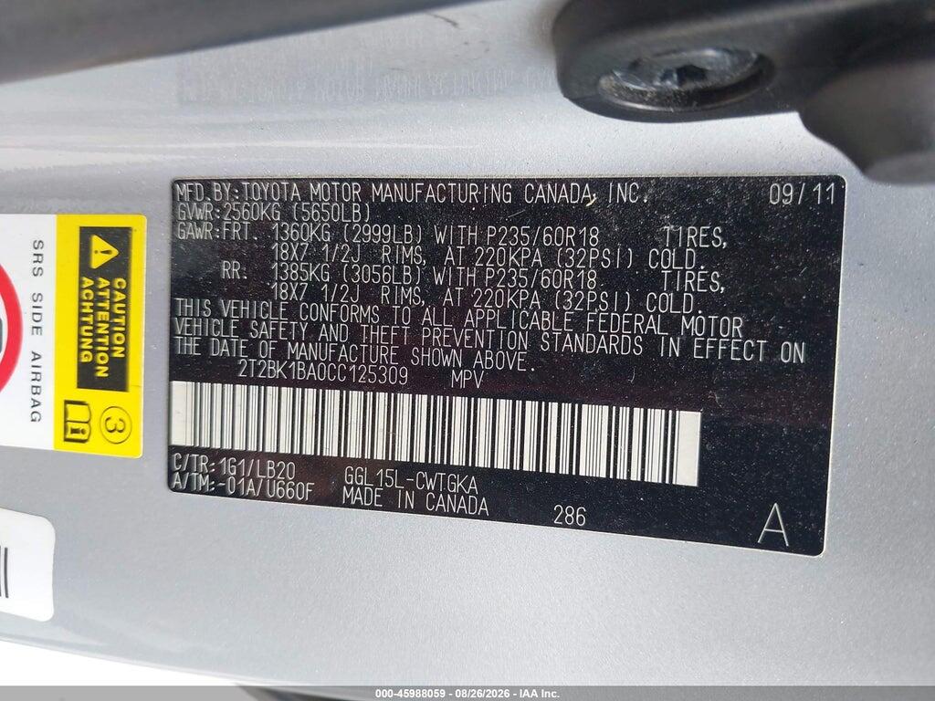 2T2BK1BA0CC125309 2012 LEXUS RX 350 photo no. 9