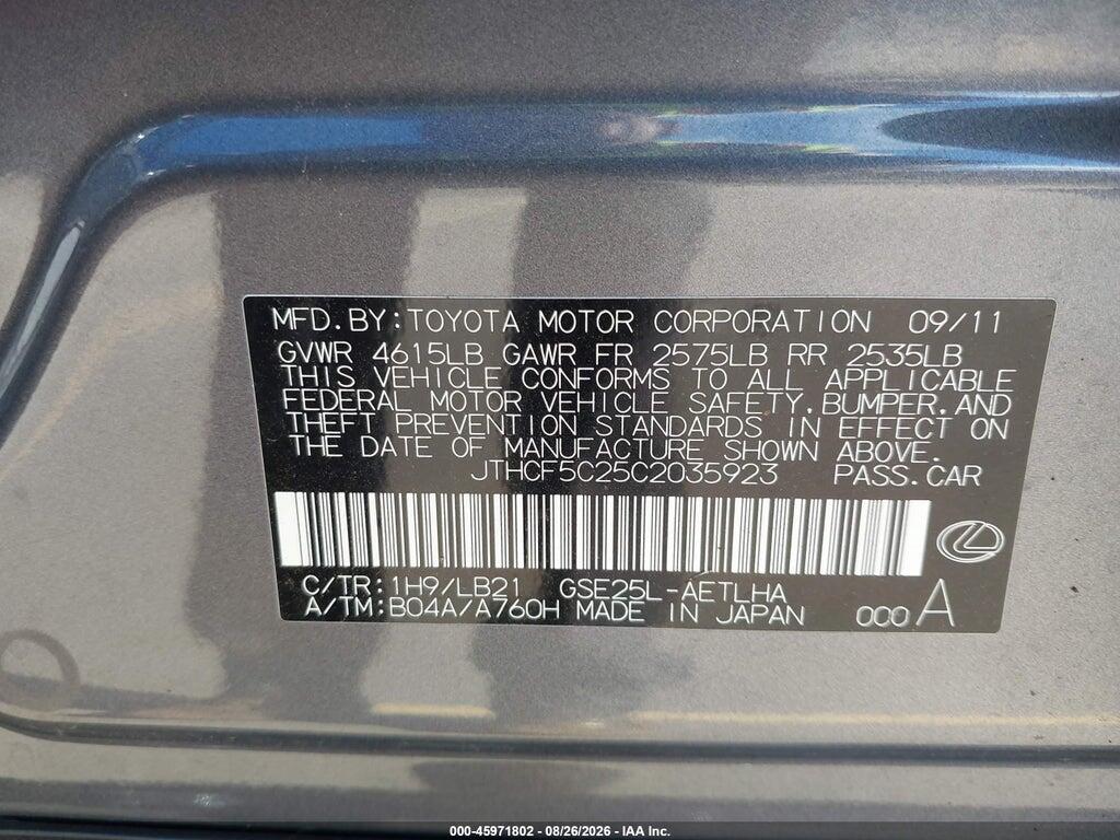 JTHCF5C25C2035923 2012 LEXUS IS 250 photo no. 9