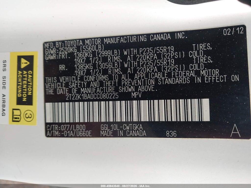 2T2ZK1BA0CC080225 2012 LEXUS RX 350 photo no. 9
