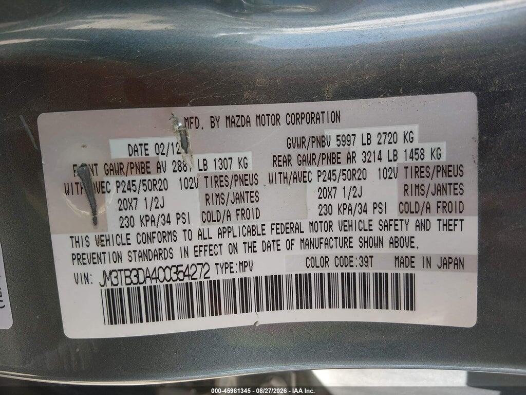 JM3TB3DA4C0354272 2012 MAZDA CX-9 photo no. 9