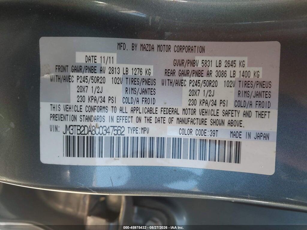JM3TB2DA8C0347562 2012 MAZDA CX-9 photo no. 9