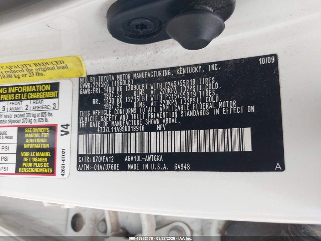 4T3ZE11A99U018916 2009 TOYOTA VENZA photo no. 9