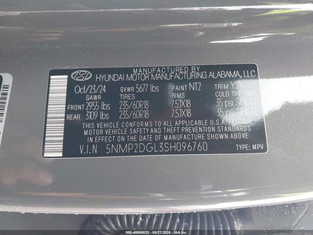 5NMP2DGL3SH096760 2025 HYUNDAI SANTA FE photo no. 9