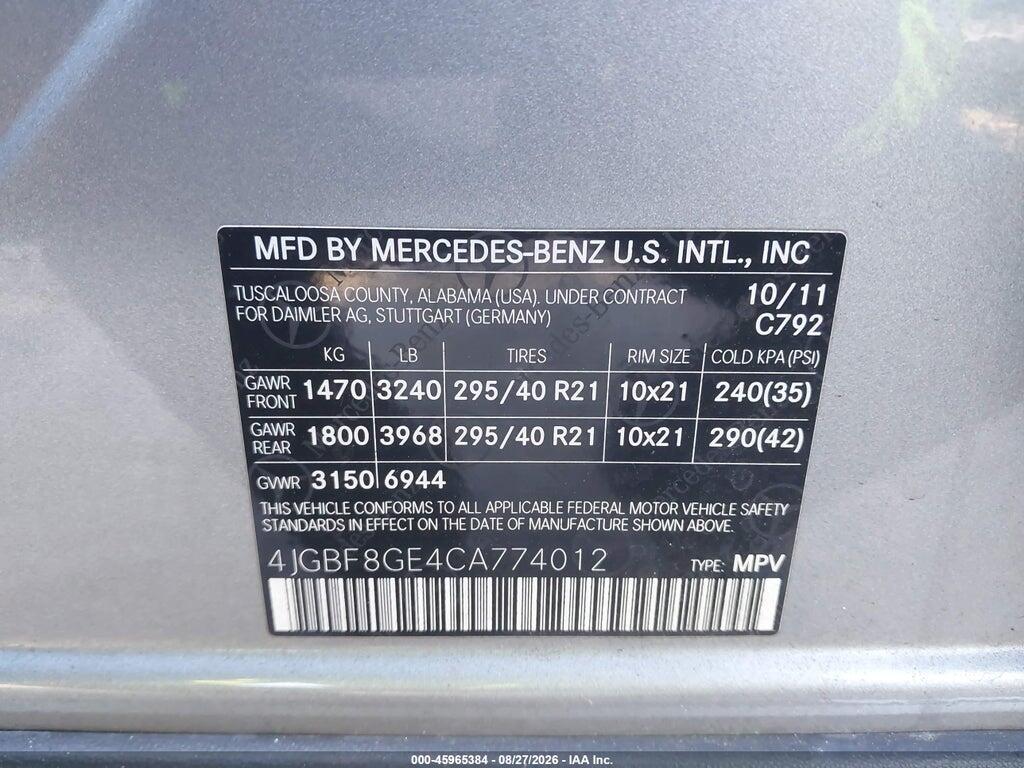 4JGBF8GE4CA774012 2012 MERCEDES-BENZ GL 550 photo no. 9