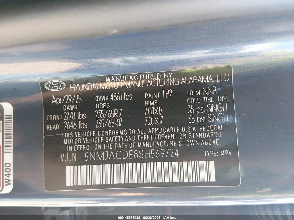 5NMJACDE8SH569724 2025 HYUNDAI TUCSON photo no. 9