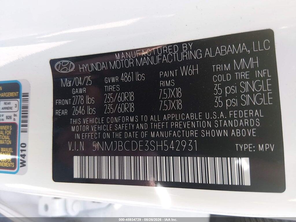 5NMJBCDE3SH542931 2025 HYUNDAI TUCSON photo no. 9