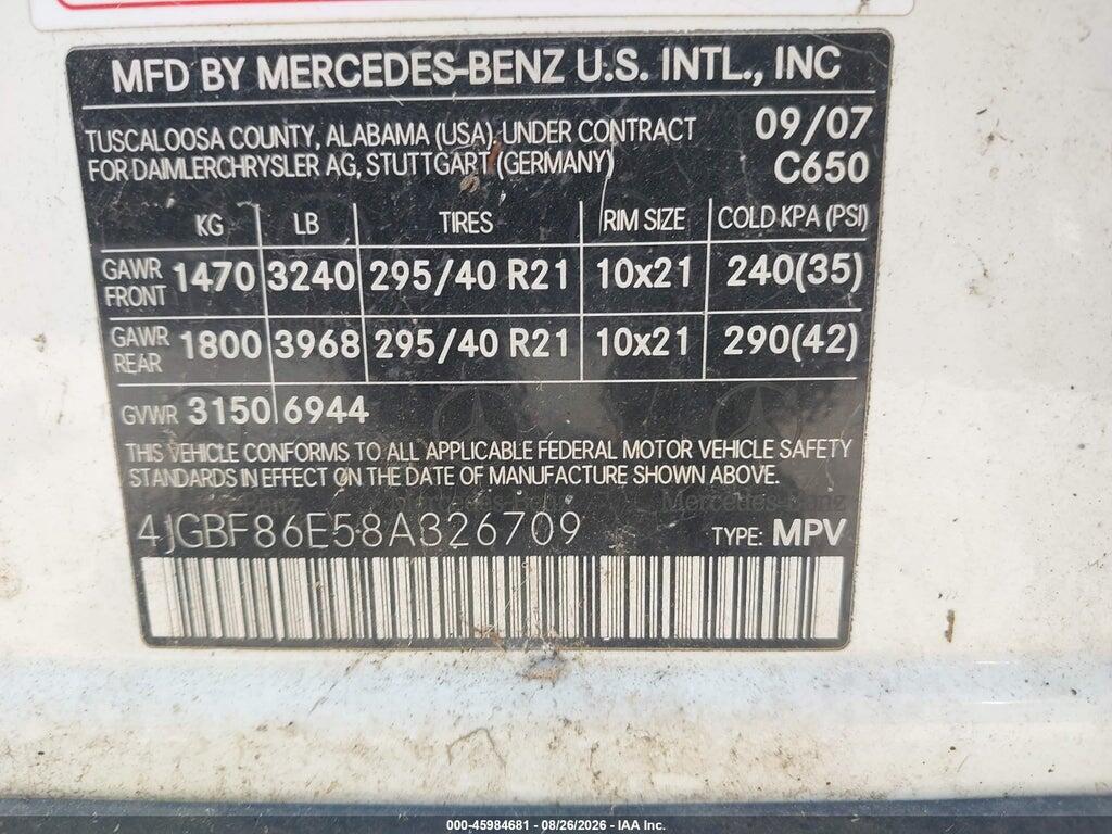 4JGBF86E58A326709 2008 MERCEDES-BENZ GL 550 photo no. 9