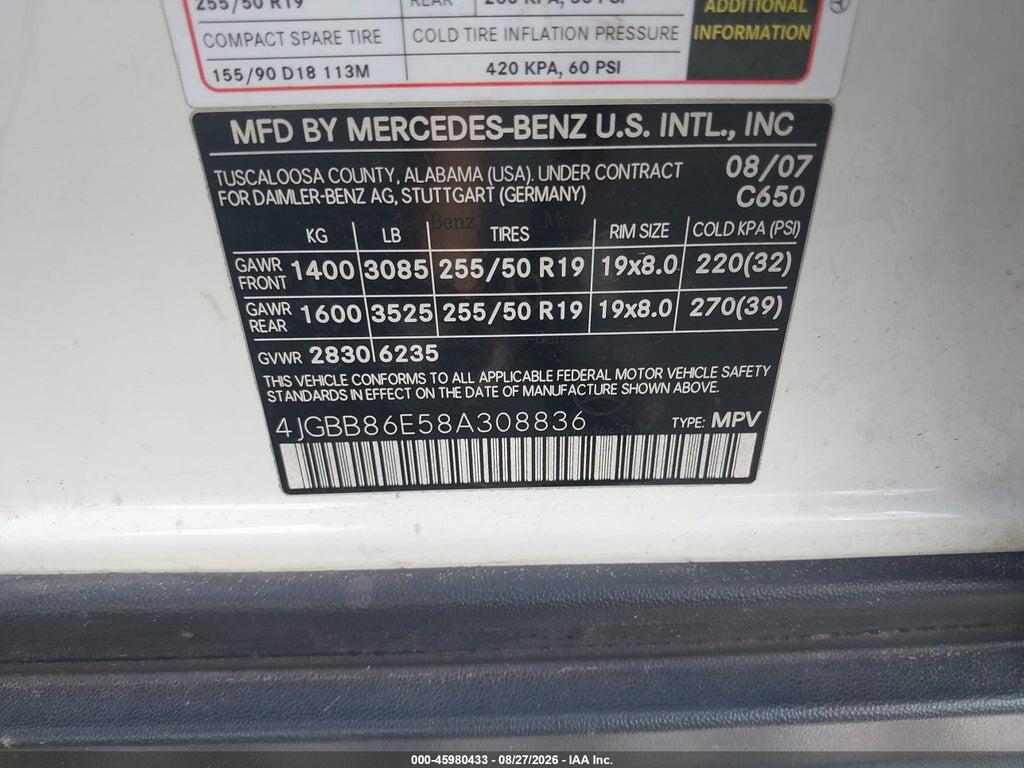 4JGBB86E58A308836 2008 MERCEDES-BENZ ML 350 photo no. 9
