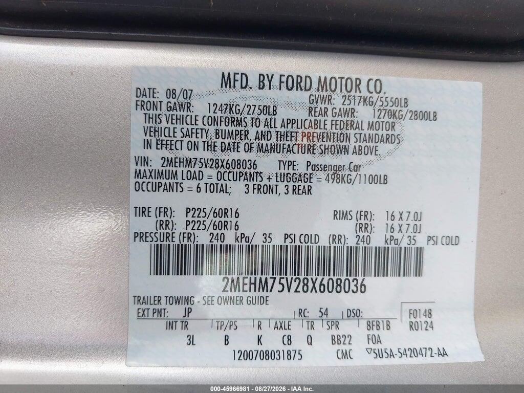 2MEHM75V28X608036 2008 MERCURY GRAND MARQUIS photo no. 9