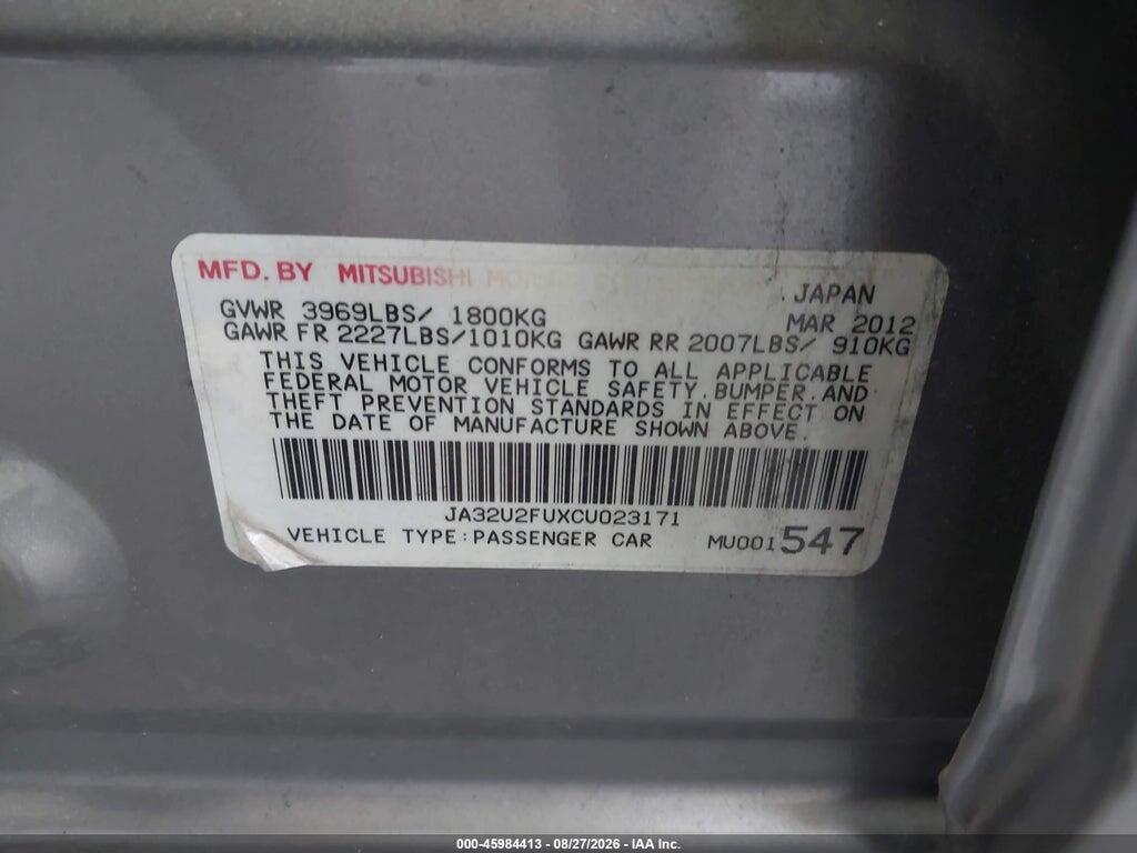JA32U2FUXCU023171 2012 MITSUBISHI LANCER photo no. 9