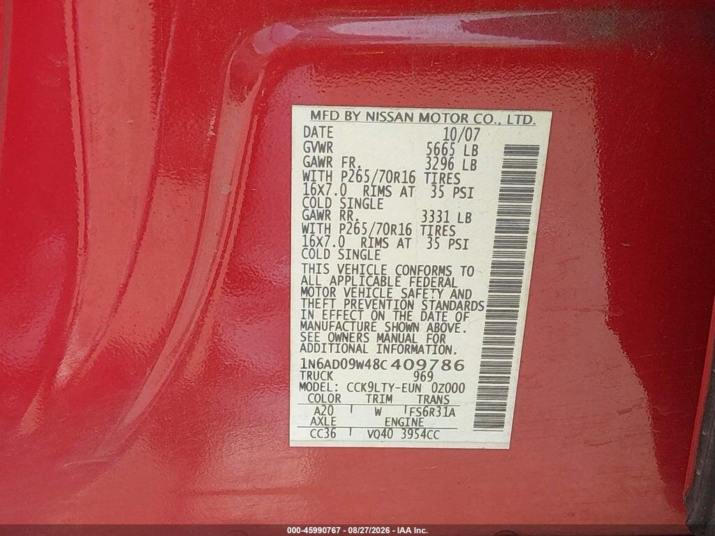 1N6AD09W48C409786 2008 NISSAN FRONTIER photo no. 9