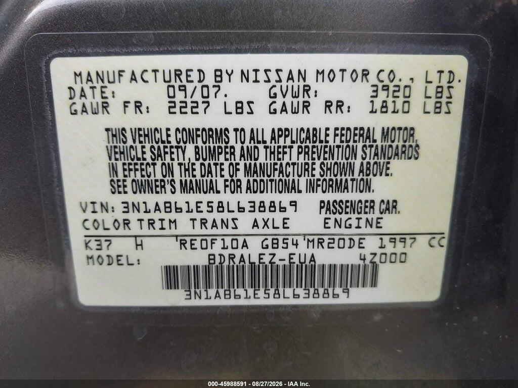 3N1AB61E58L638869 2008 NISSAN SENTRA photo no. 9