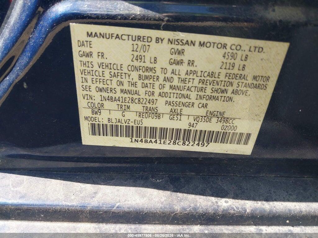 1N4BA41E28C822497 2008 NISSAN MAXIMA photo no. 9