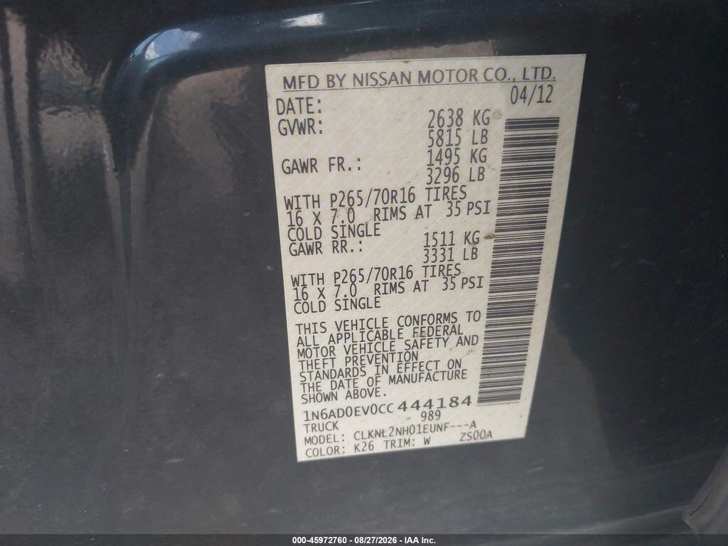 1N6AD0EV0CC444184 2012 NISSAN FRONTIER photo no. 9