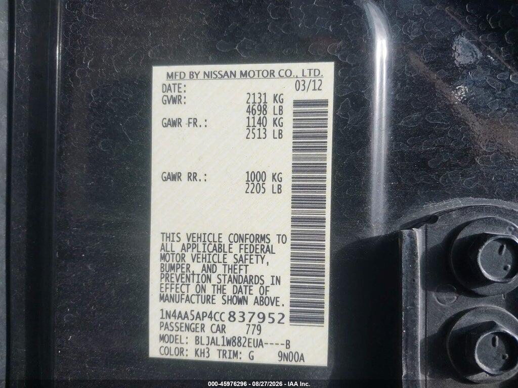 1N4AA5AP4CC837952 2012 NISSAN MAXIMA photo no. 9