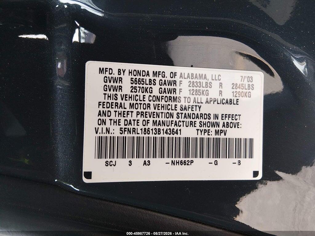 5FNRL18613B143641 2003 HONDA ODYSSEY photo no. 9