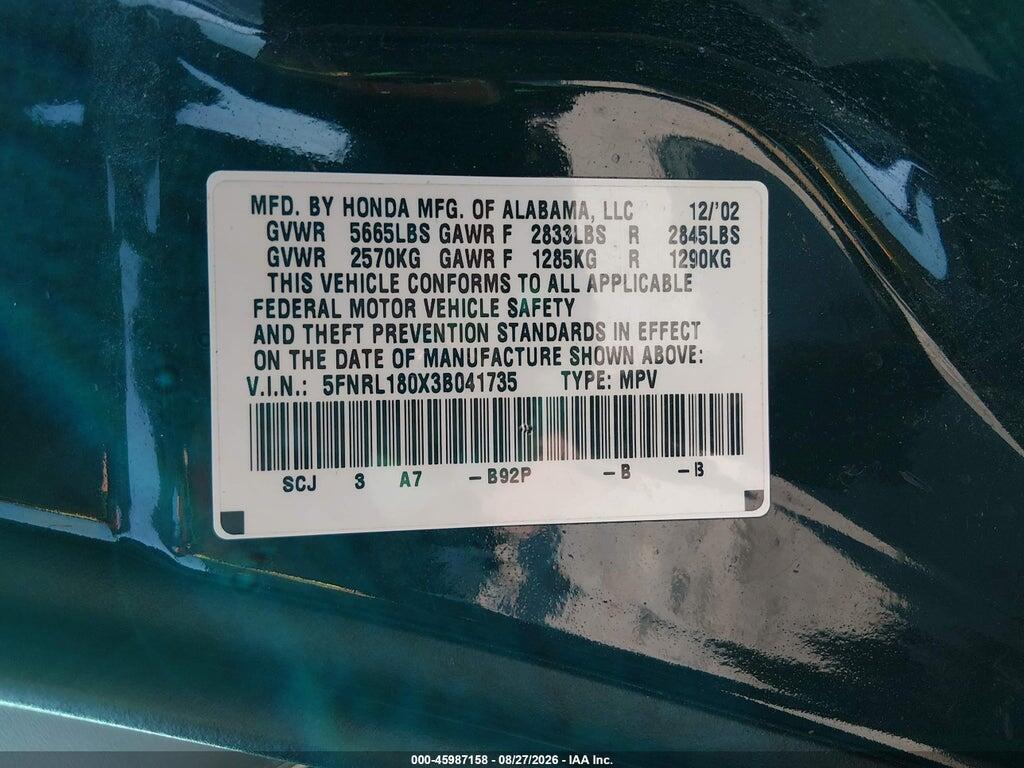 5FNRL180X3B041735 2003 HONDA ODYSSEY photo no. 9