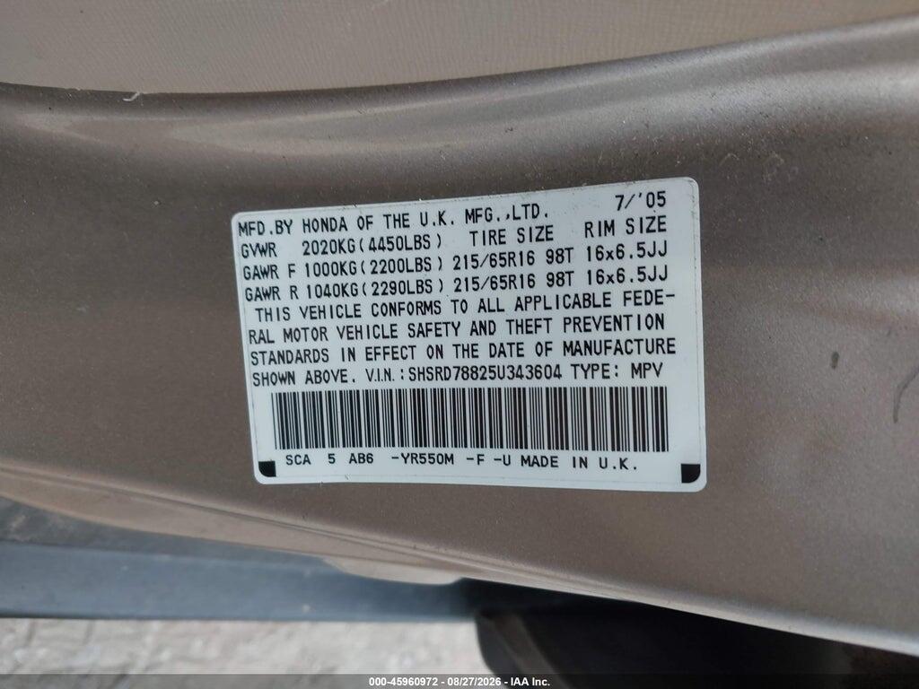SHSRD78825U343604 2005 HONDA CR-V photo no. 9