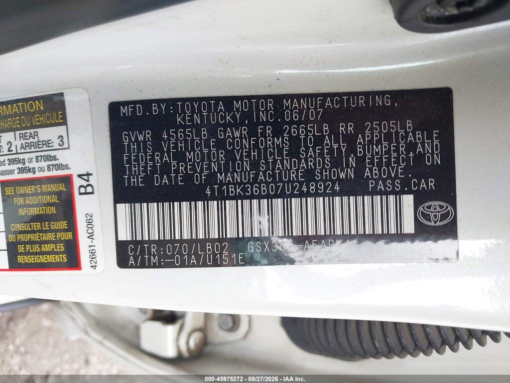 4T1BK36B07U248924 2007 TOYOTA AVALON photo no. 9