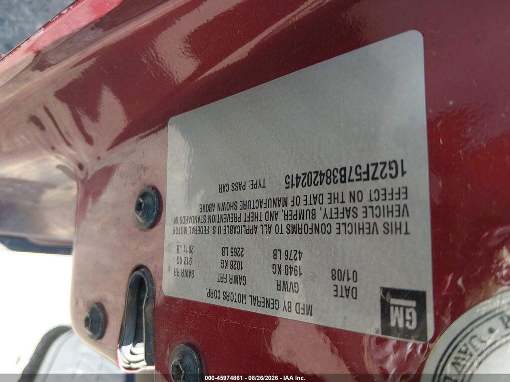 1G2ZF57B384202415 2008 PONTIAC G6 photo no. 9